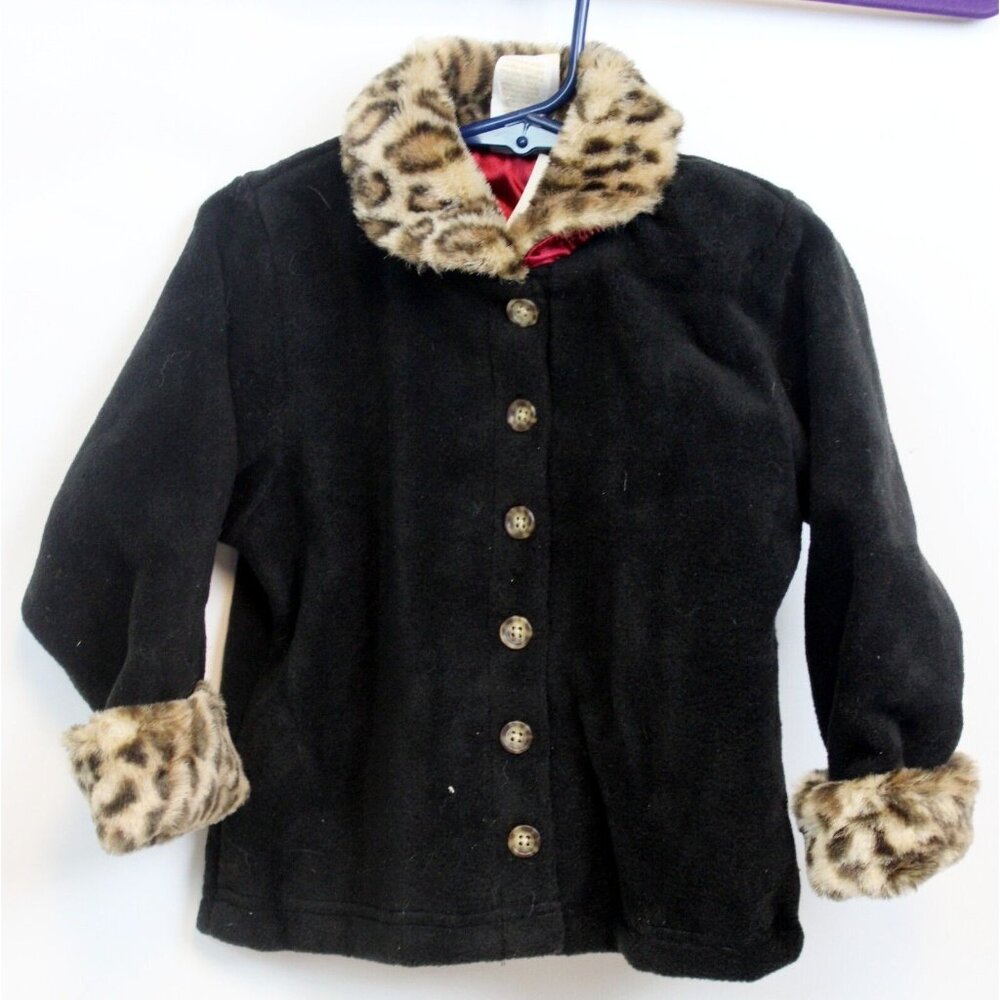 NWT Y2K Gap Kids Fleece Satin Lined Jacket sz 2XL-3XL Black Leopard Faux Fur